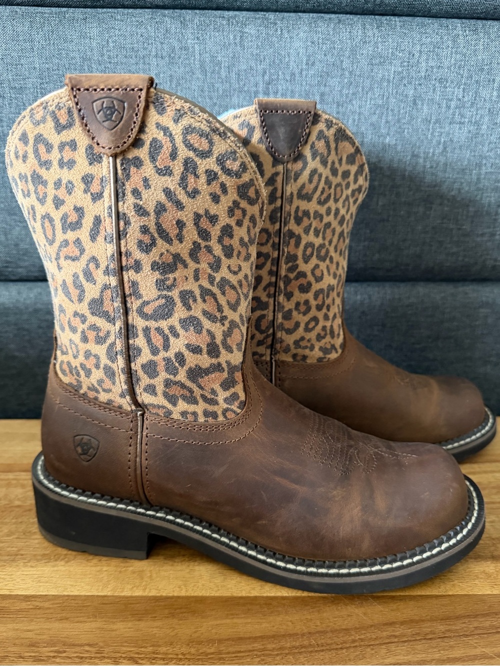 Ariat Fatbaby Heritage Leopard Print Western Boots Women’s 8B Brown Leather